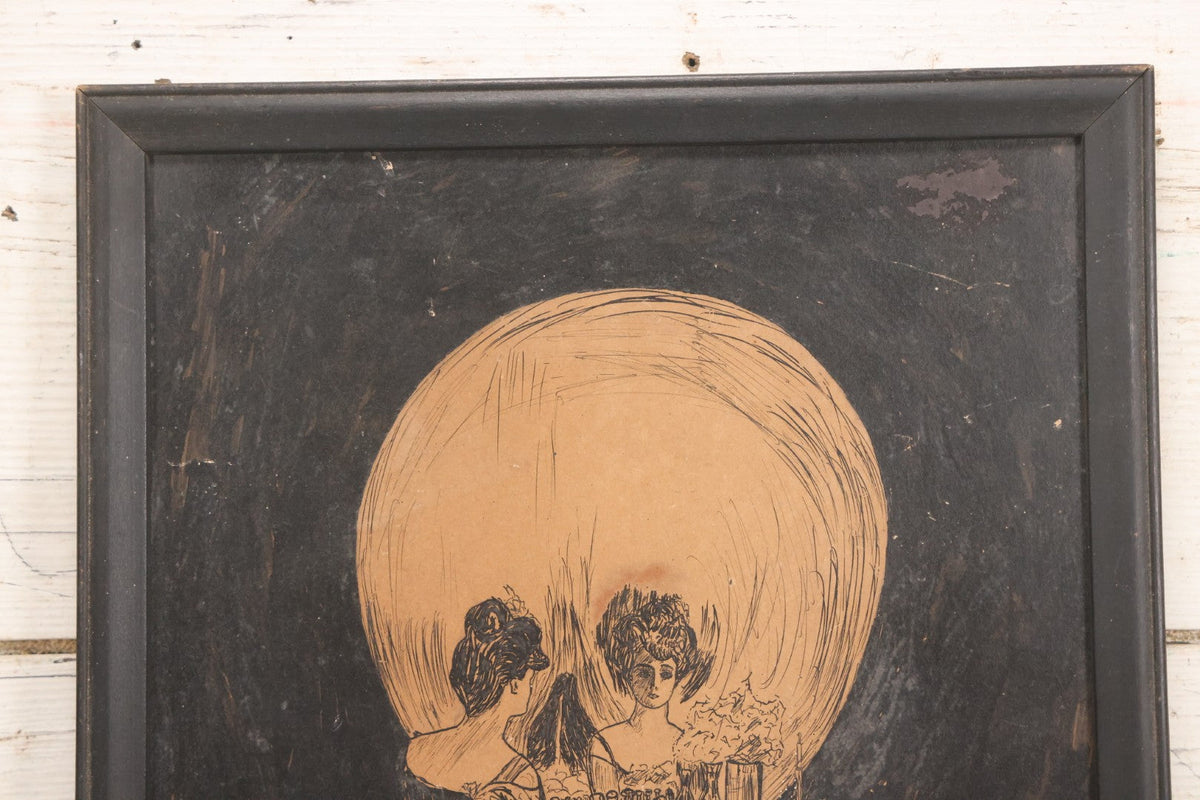 Metamorphic Skull Lot 018 - Antique Pen And Ink Drawing After Charles Allan Gilbert's