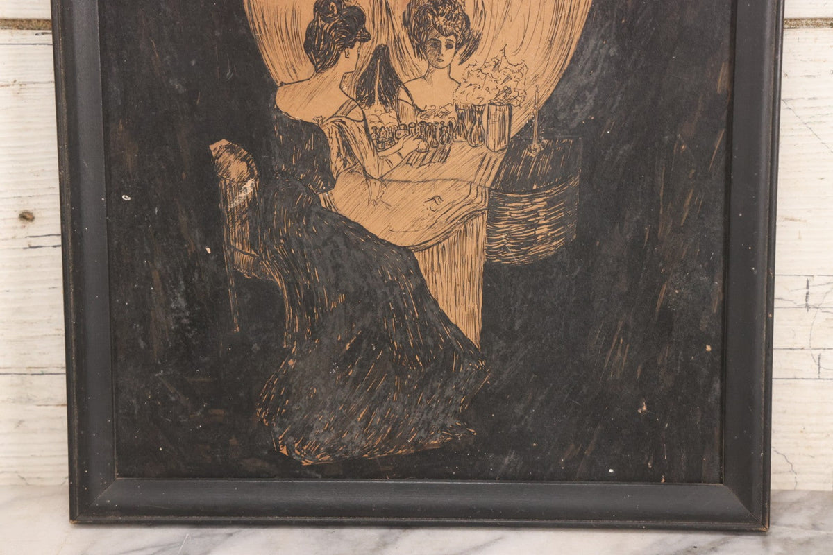 Metamorphic Skull Lot 018 - Antique Pen And Ink Drawing After Charles Allan Gilbert's