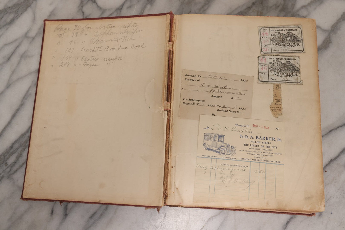 Lot 026 - Antique 1901 Manning, Maxwell & Moore Of New York Machine Tools Catalogue Used As Scrapbook And Receipt Book By Dwight H. Buxton Of Rutland, Vermont, Containing Receipts, Letters, Billheads, And Industrial Illustrations