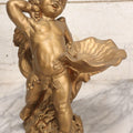 Lot 034 - Vintage Gold-Painted Chalkware Statue Of Yawning Cupid With Grapes, Vines, And Crab Motif, 11-3/4" H