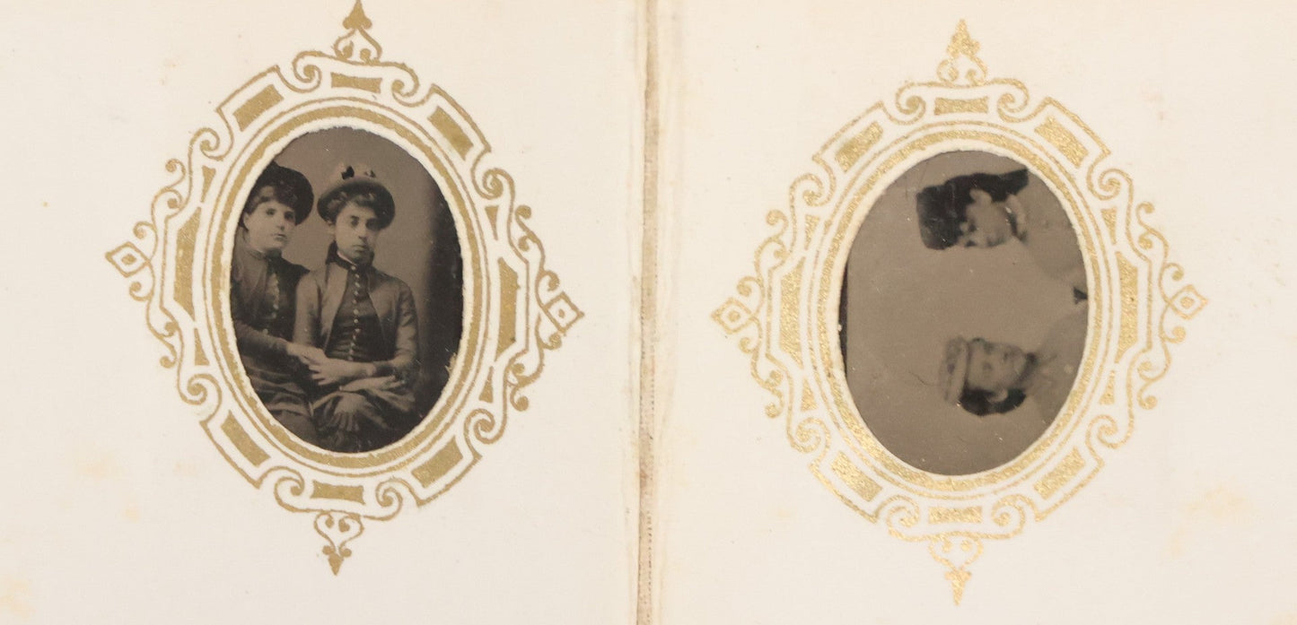 Lot 041 - Antique Complete Gem Tintype Photo Album Containing 96 Images On 12 Double-Sided Pages, Including Boy With Dog, Group And Pair Portraits, And Finely Executed Individual Studies