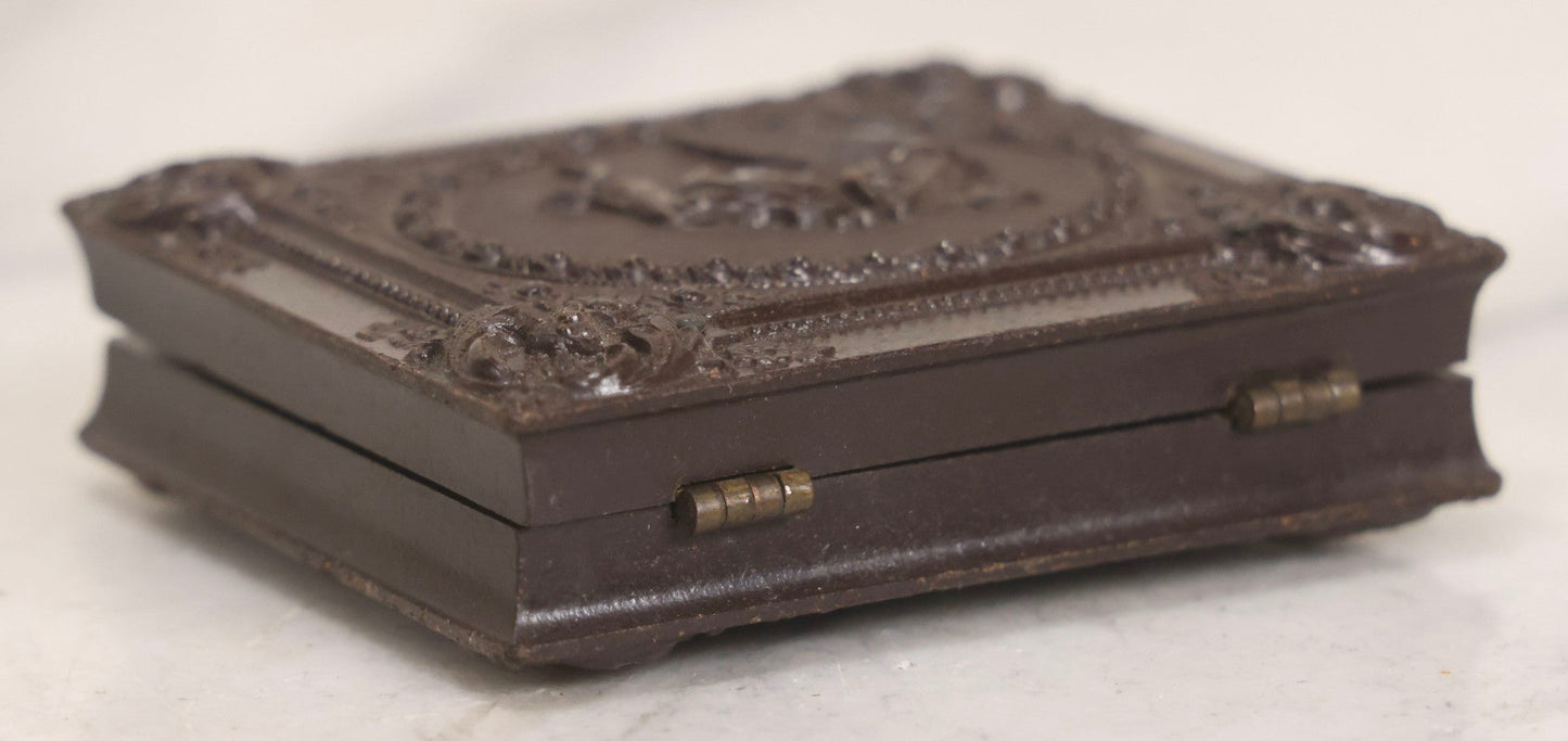 Lot 050 - Pair Of Antique 1/9th Plate Ruby Ambrotype Photographs Of Elderly Married Couple In Littlefield, Parsons & Co. Double Thermoplastic Union Case, Patented 1856–1857, With Herald Design