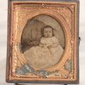 Lot 055 - Antique 1/6th Plate Ambrotype Photograph Of Little Girl In White Dress With “Not-So-Hidden” Mother Visible, In Half Leatherette Union Case