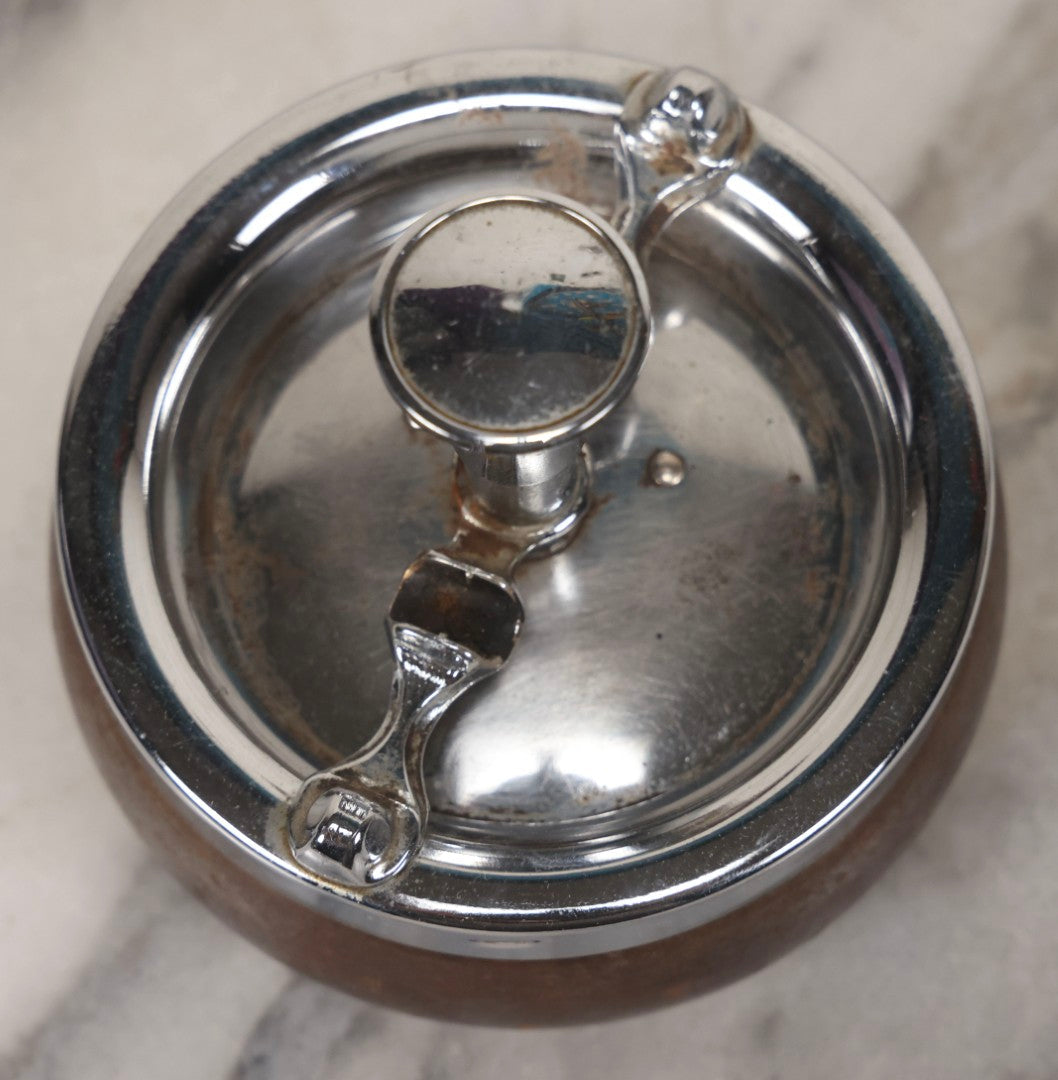 Lot 092 - Vintage Chrome-Topped Spinning Ashtray With Central Push Mechanism And Tin Bulbous Base, Likely Made In Japan, Circa 1960s 4" H