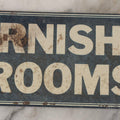 Lot 096 - Vintage Art Deco "Furnished Rooms" Die-Cut Tin Tacker Sign With White Border Pinstriping, Marked No. 804, 9-1/4" x 3-1/4"