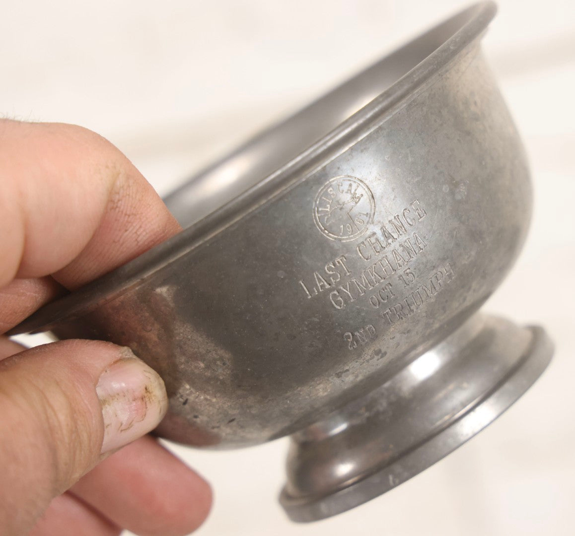 Lot 098 - Grouping Of 10 Vintage Pewter Gymkhana And Rally Trophies, 1959–1964, Various Makers Including Queen Art Pewter, Trinac Pewter, And Royal Holland Pewter
