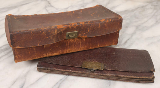 Lot 104 - Pair Of Antique Leather Pouches Including Accordion Handbag With Brass Clasp Depicting Birds And Flowering Branches And Standing Leather Box With Brass Clasp