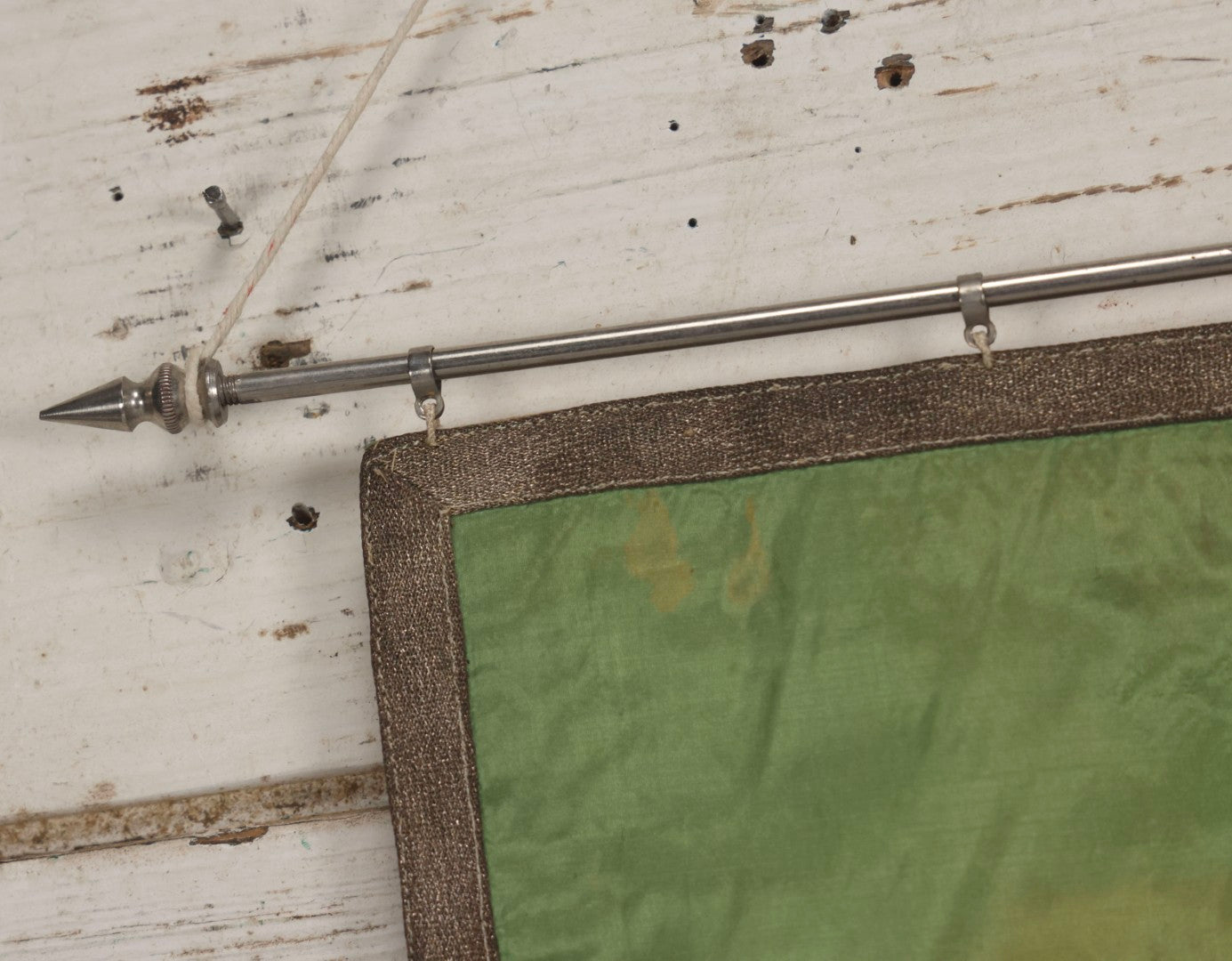 Lot 106 - Vintage Hand-Painted Odd Fellows I.O.O.F.. Rebekah Lodge Banner With Dove And Olive Branch On Green Fabric