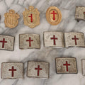 Lot 110 - Grouping Of 22 Vintage And Antique Knights Templar Masonic Belt Buckles With Red Cross And Motto "In Hoc Signo Vinces" ("In This Sign You Shall Conquer")