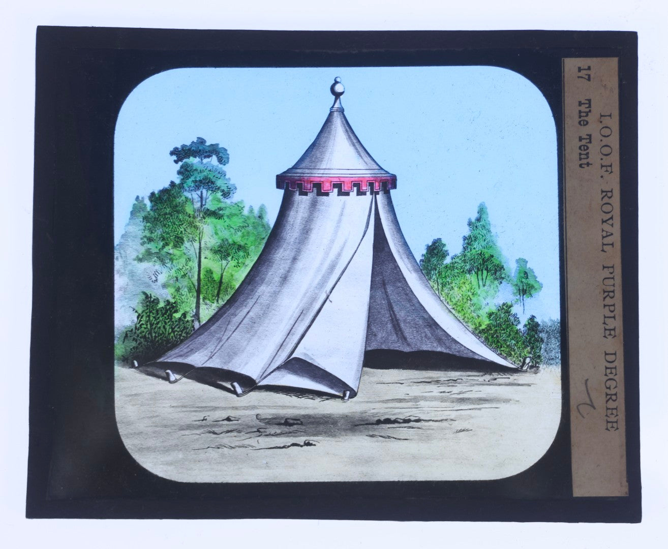 Lot 111 - Grouping Of 18 Antique Hand-Colored Magic Lantern Slides Relating To The Odd Fellows I.O.O.F.., Including Royal Purple Degree And Altar Scenes