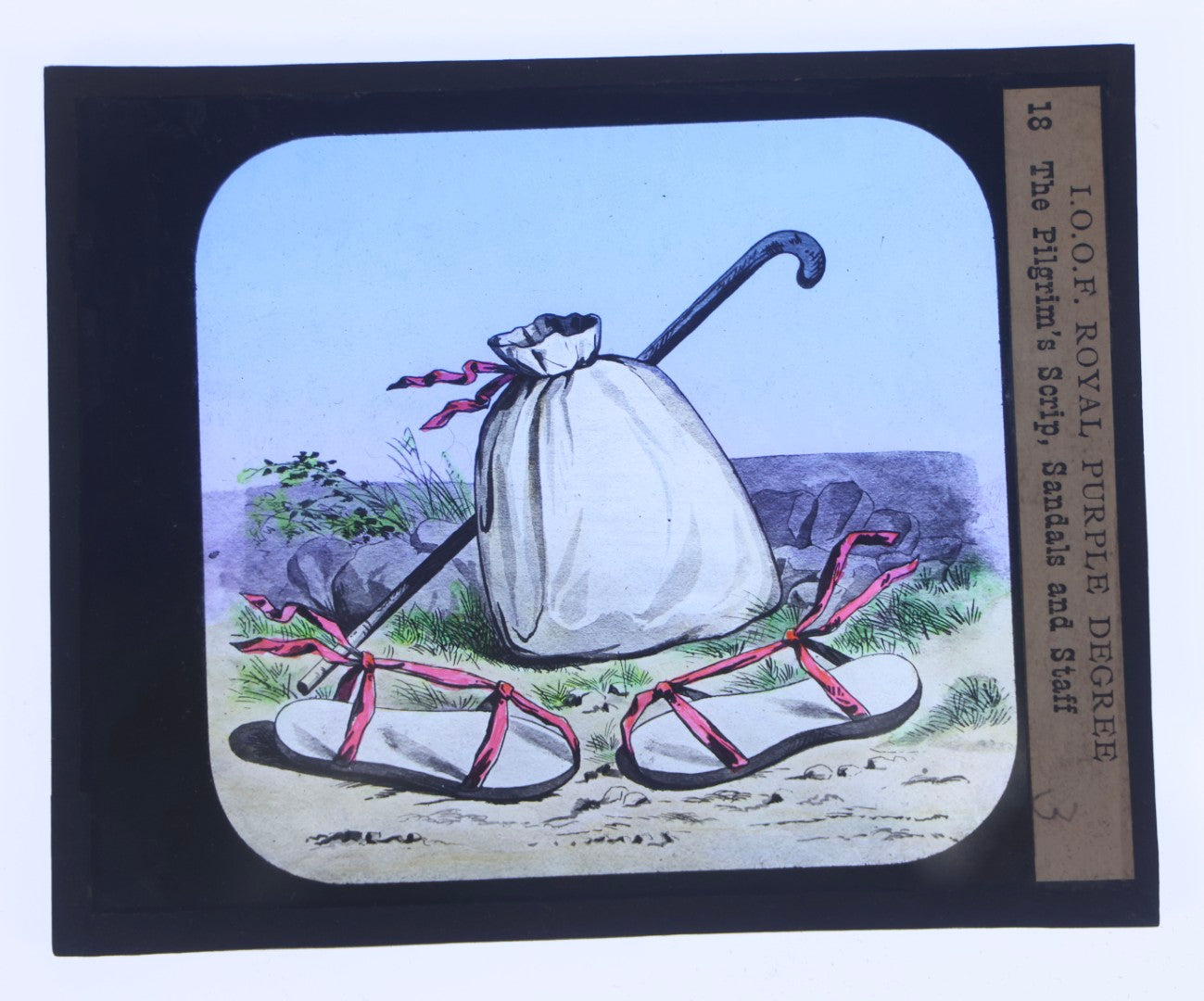 Lot 111 - Grouping Of 18 Antique Hand-Colored Magic Lantern Slides Relating To The Odd Fellows I.O.O.F.., Including Royal Purple Degree And Altar Scenes