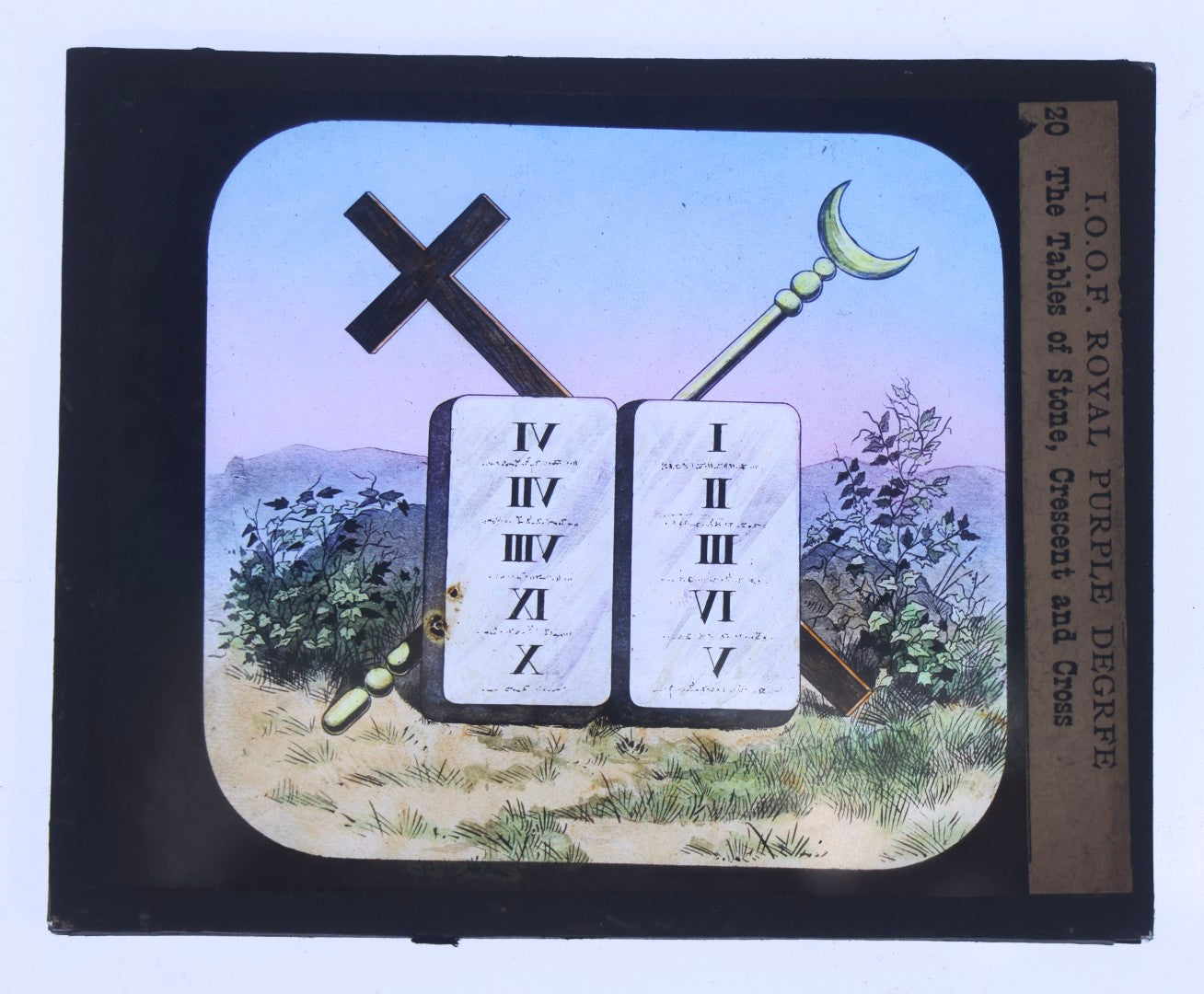 Lot 111 - Grouping Of 18 Antique Hand-Colored Magic Lantern Slides Relating To The Odd Fellows I.O.O.F.., Including Royal Purple Degree And Altar Scenes