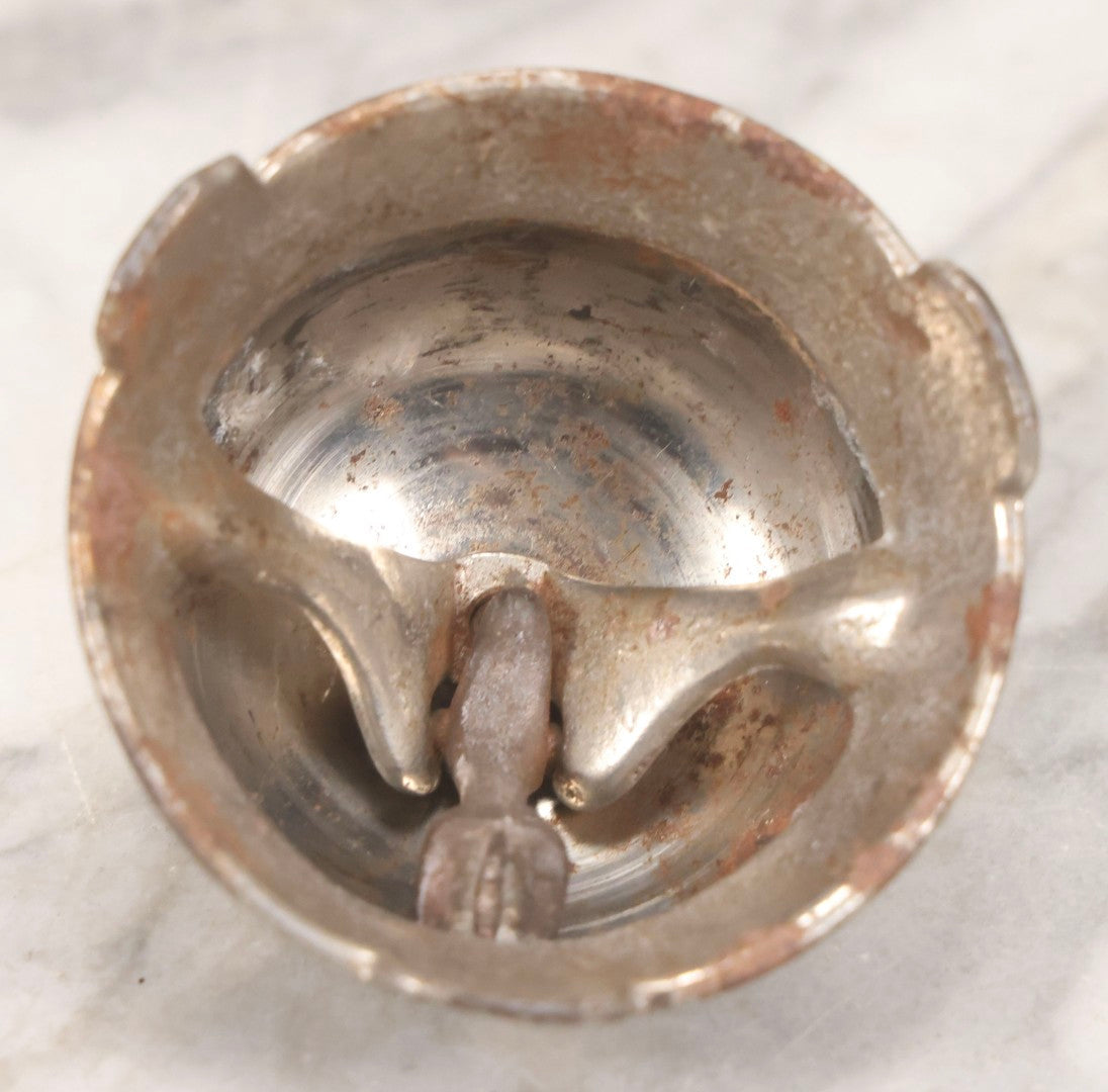 Lot 124 - Antique Desk Bell With Cast Iron Crosshatch Base And Chrome Push-Button Bell, 2-1/2" H