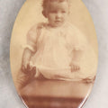 Lot 134 - Antique Celluloid Photo Button Pocket Mirror With Portrait Of Curly-Haired Baby In White Gown