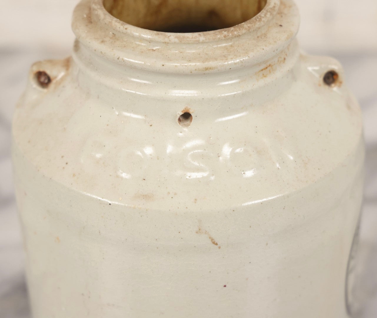 Lot 136 - Antique Stoneware Crock For Bowker's Pyrox Combined Insecticide And Fungicide, Boston, Baltimore, And Cincinnati, 7-1/8" H