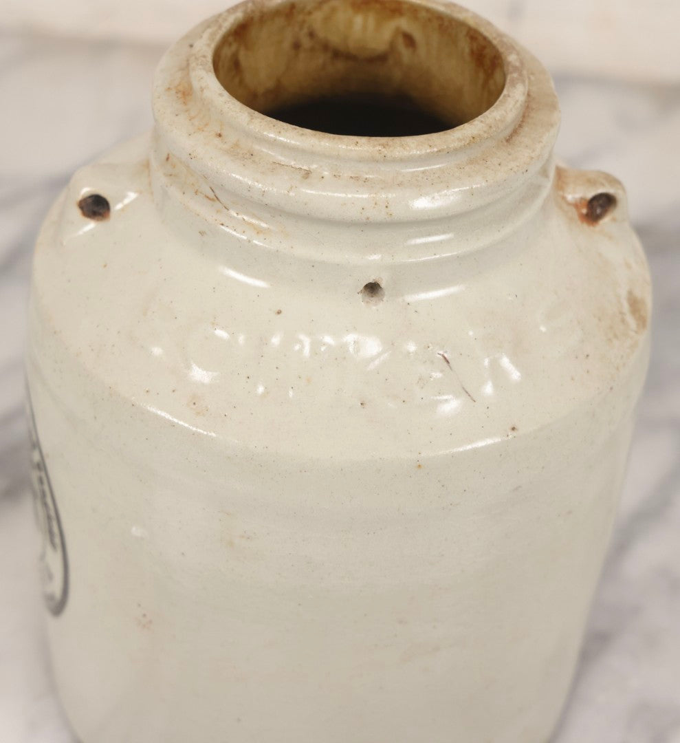Lot 136 - Antique Stoneware Crock For Bowker's Pyrox Combined Insecticide And Fungicide, Boston, Baltimore, And Cincinnati, 7-1/8" H