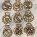 Lot 140 - Grouping Of 9 Antique Brass Bridle Tags Depicting Owl, Bird, Fox, Rooster, Squirrel, Bundle Of Wheat, Thistle, And Horse Designs