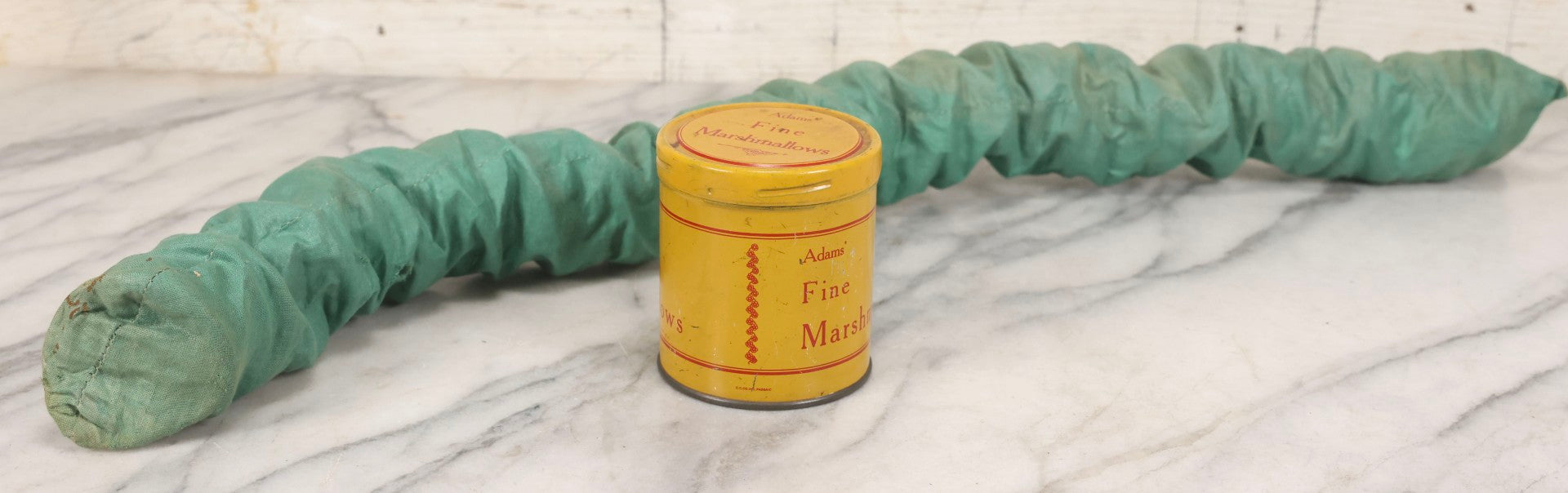 Lot 141 - Vintage Trick Can Spring Snake Snake-In-A-Can In Adam's Fine Marshmallows Lithographed Tin By S.S. Adams Co., Asbury Park, New Jersey