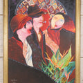 Lot 142 - Oil On Canvas Painting Titled “The Triangle” Depicting Three Stylized Figures Before A Geometric Backdrop, Artist Signed, Illegible, Boston, 1988, 20-1/4" x 26-1/4"