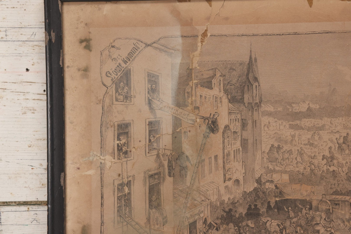 Lot 145 - Antique German Lithograph “Der Löwe Kommt!” (“The Lion Is Coming!”) By Carl August Reinhardt, Published By Georg Wigand, Leipzig, Satiric Scene Of Crowd Panic After Rumored Escaped Circus Lion, Circa Mid 19th Century, Framed, 25" x 19"