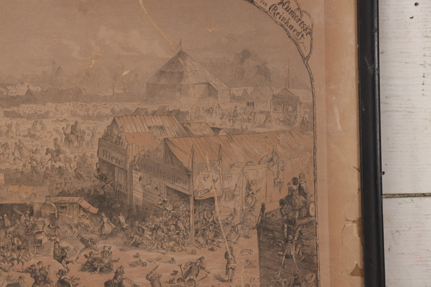 Lot 145 - Antique German Lithograph “Der Löwe Kommt!” (“The Lion Is Coming!”) By Carl August Reinhardt, Published By Georg Wigand, Leipzig, Satiric Scene Of Crowd Panic After Rumored Escaped Circus Lion, Circa Mid 19th Century, Framed, 25" x 19"