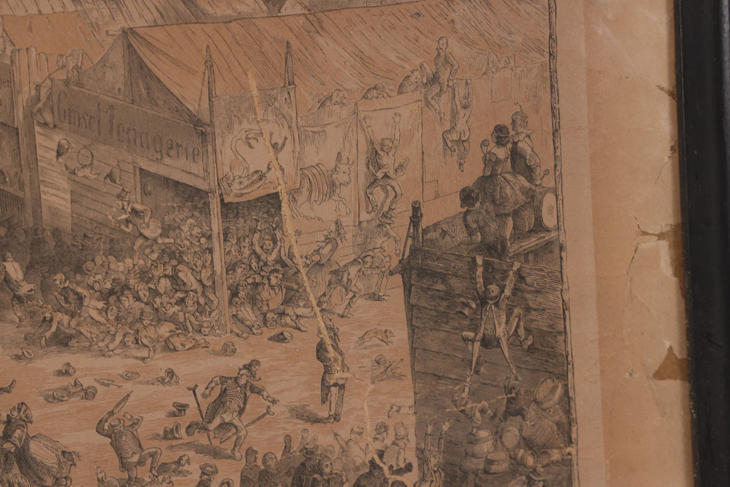 Lot 145 - Antique German Lithograph “Der Löwe Kommt!” (“The Lion Is Coming!”) By Carl August Reinhardt, Published By Georg Wigand, Leipzig, Satiric Scene Of Crowd Panic After Rumored Escaped Circus Lion, Circa Mid 19th Century, Framed, 25" x 19"