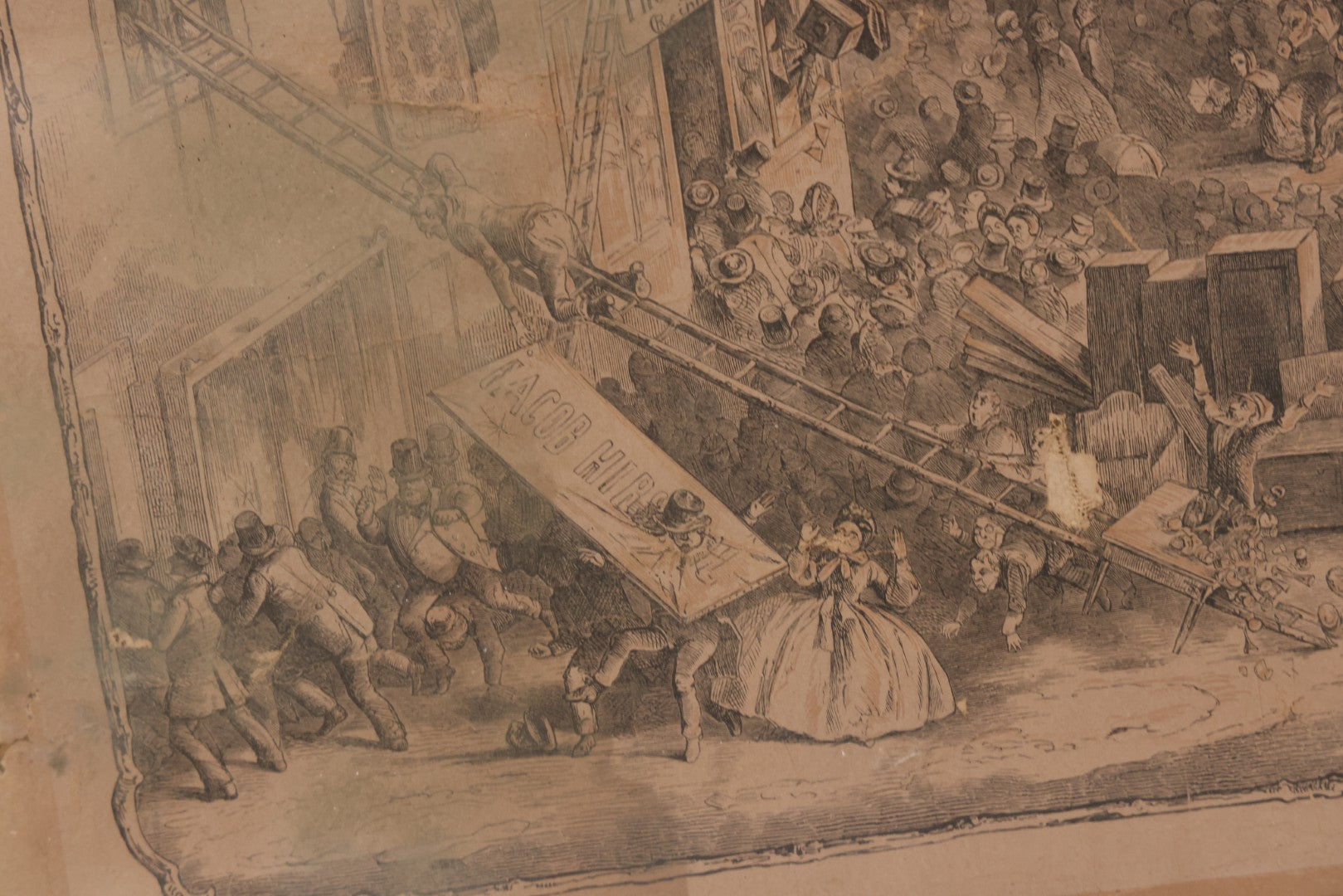 Lot 145 - Antique German Lithograph “Der Löwe Kommt!” (“The Lion Is Coming!”) By Carl August Reinhardt, Published By Georg Wigand, Leipzig, Satiric Scene Of Crowd Panic After Rumored Escaped Circus Lion, Circa Mid 19th Century, Framed, 25" x 19"