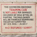 Lot 148 - Vintage Hand-Painted Tin Sign “The Holyoke Dog-Obedience Training Club,” Liability Notice With Plexiglass Overlay, 18" x 15-1/4"