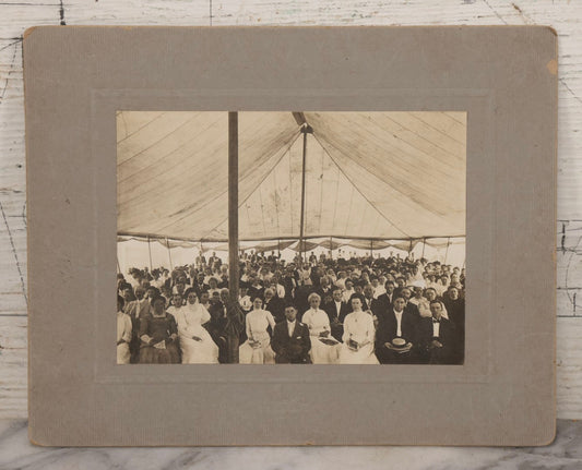 Lot 153 - Antique Boarded Photograph Of Men And Women Gathered Under A Large Event Tent, Photographed By Van Woert, Oneonta, New York