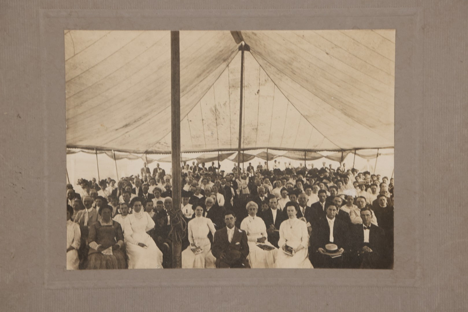 Lot 153 - Antique Boarded Photograph Of Men And Women Gathered Under A Large Event Tent, Photographed By Van Woert, Oneonta, New York
