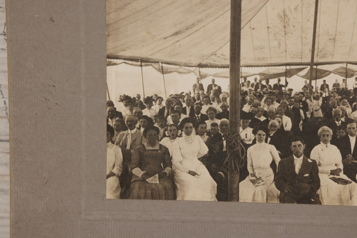 Lot 153 - Antique Boarded Photograph Of Men And Women Gathered Under A Large Event Tent, Photographed By Van Woert, Oneonta, New York