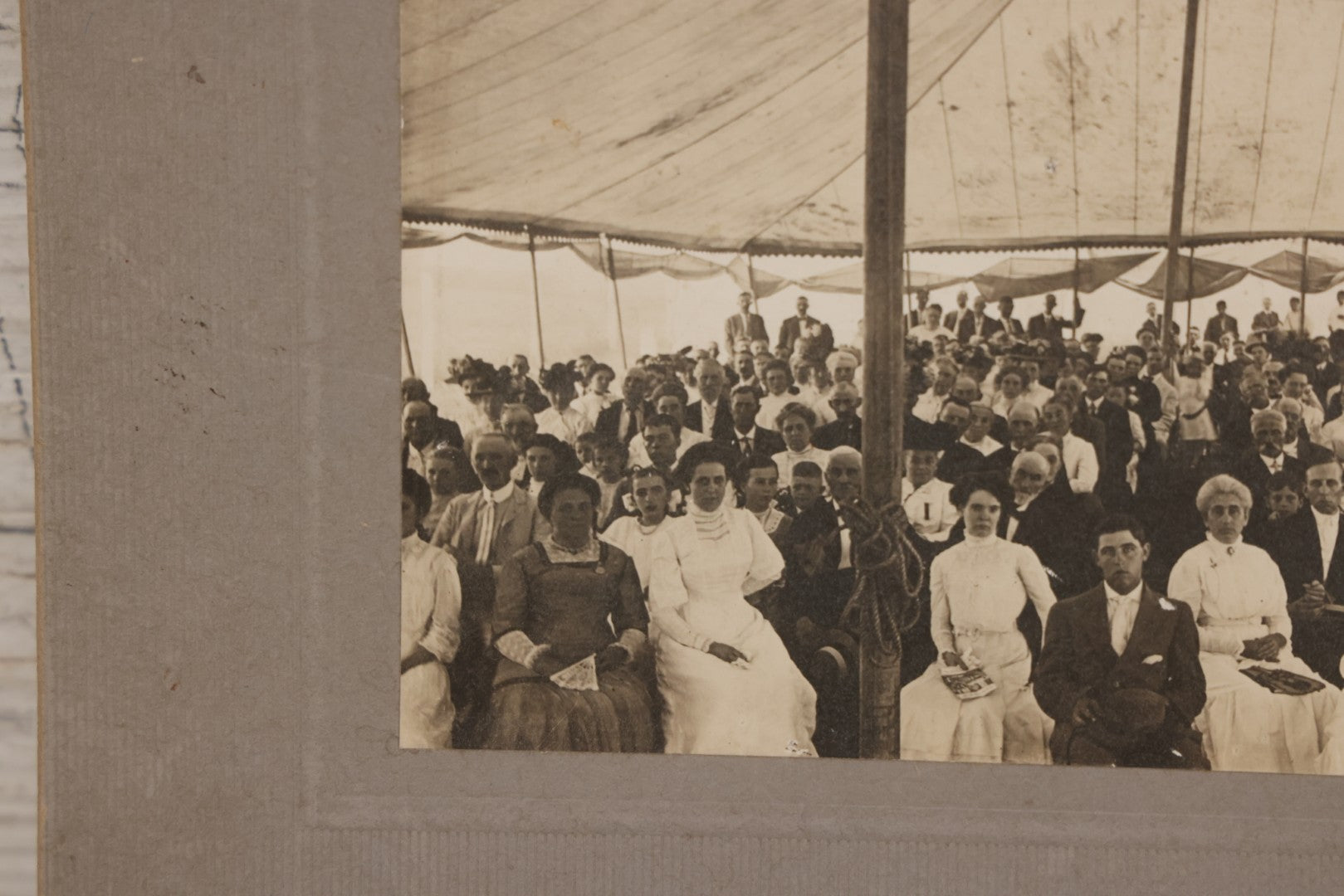 Lot 153 - Antique Boarded Photograph Of Men And Women Gathered Under A Large Event Tent, Photographed By Van Woert, Oneonta, New York