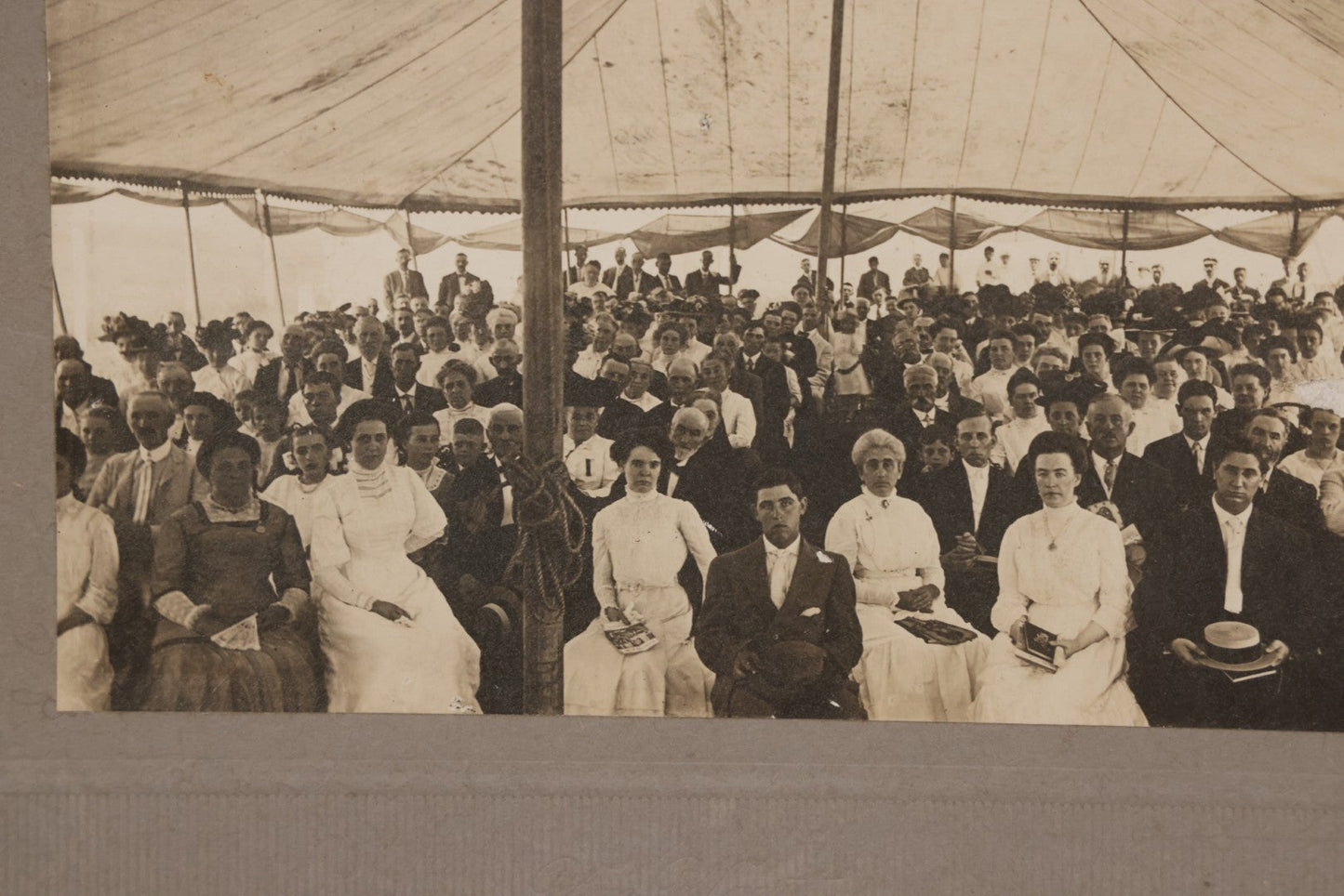 Lot 153 - Antique Boarded Photograph Of Men And Women Gathered Under A Large Event Tent, Photographed By Van Woert, Oneonta, New York