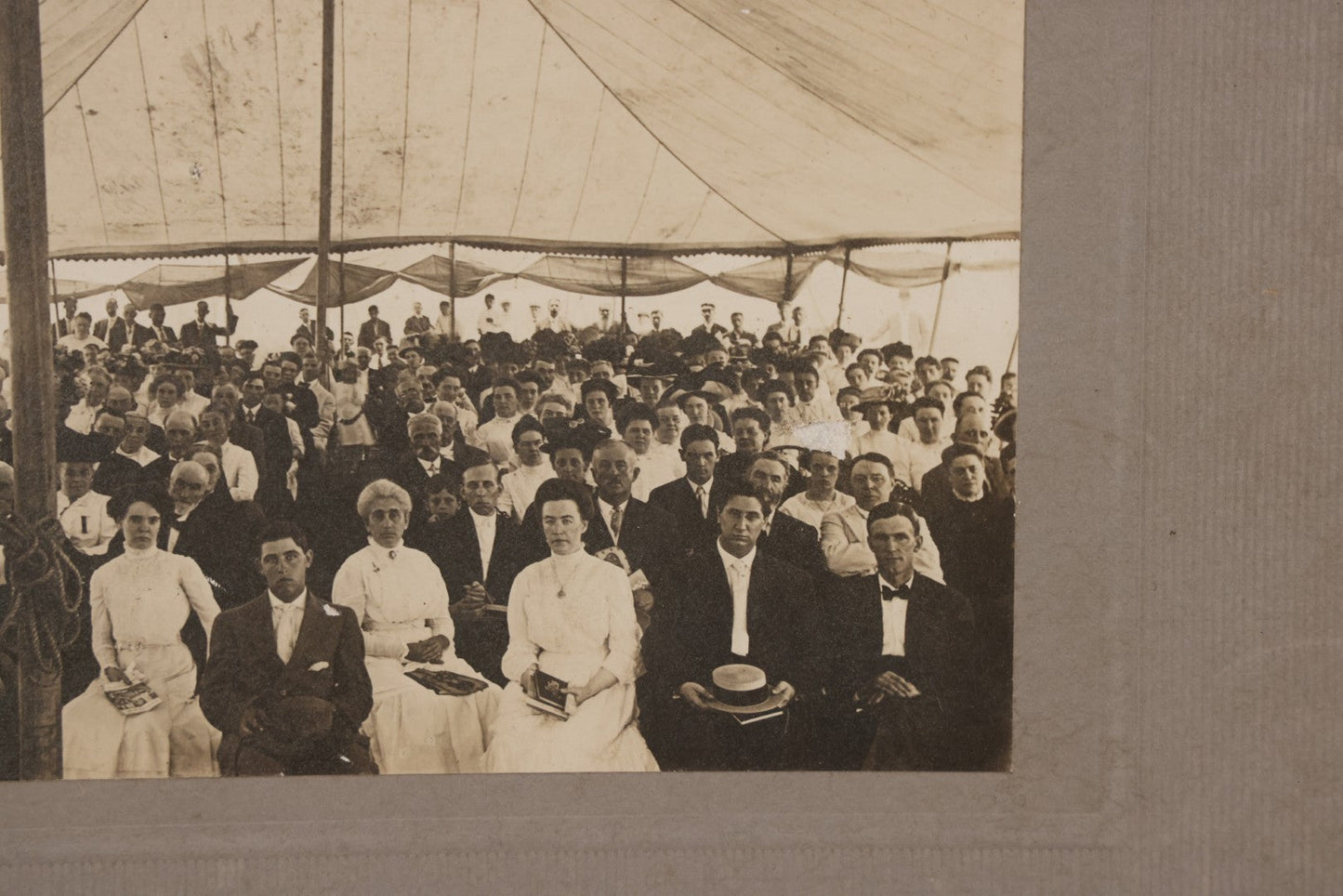Lot 153 - Antique Boarded Photograph Of Men And Women Gathered Under A Large Event Tent, Photographed By Van Woert, Oneonta, New York