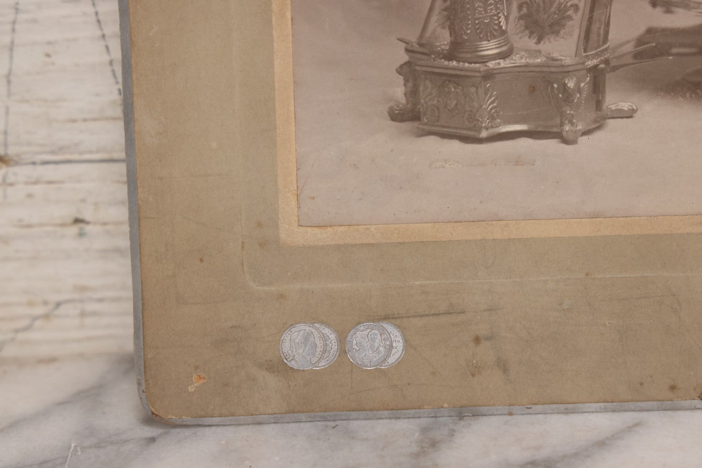 Lot 154 - Antique Boarded Photograph Of Young Girl In White Dress Playing Ornate Harp, Photographed By Belsmith, Cincinnati, Ohio