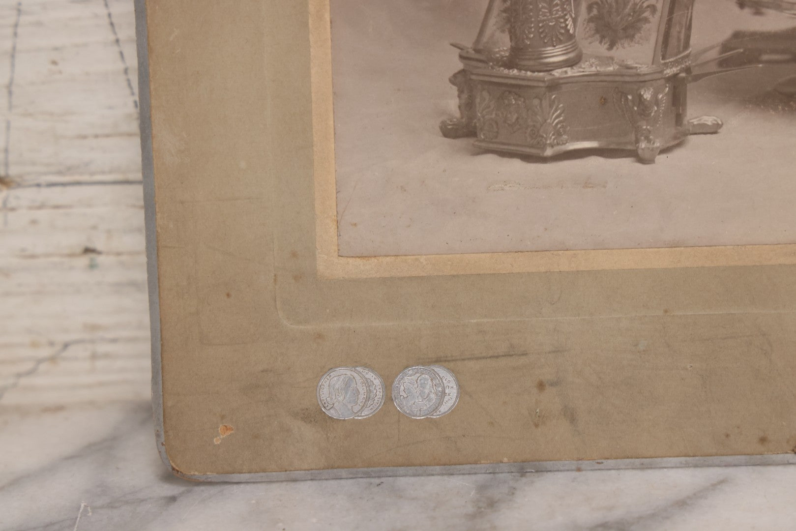 Lot 154 - Antique Boarded Photograph Of Young Girl In White Dress Playing Ornate Harp, Photographed By Belsmith, Cincinnati, Ohio