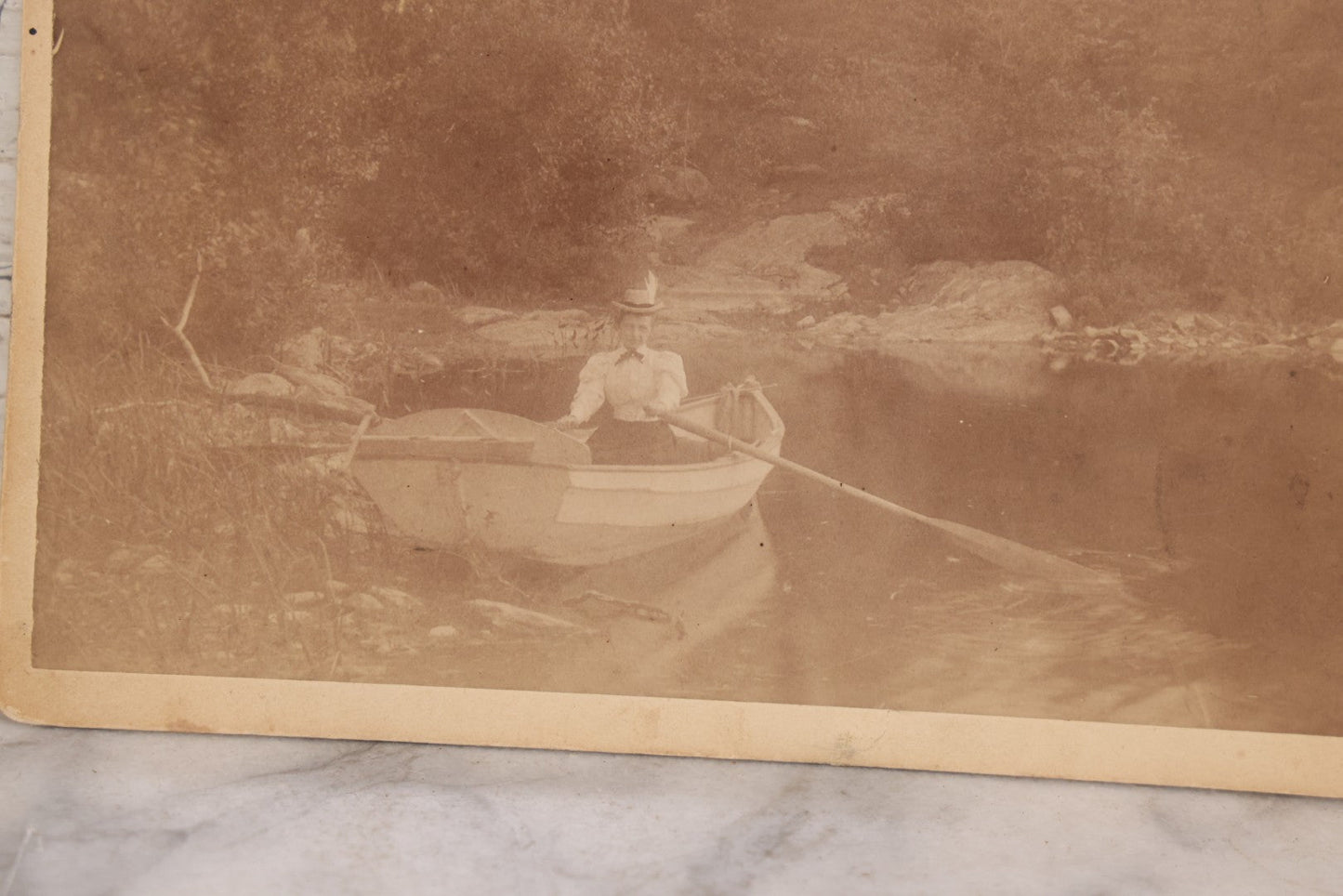 Lot 155 - Antique Boudoir-Sized Cabinet Card Photograph Of Woman In Hat Rowing A Boat