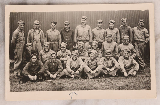 Lot 160 - Vintage Unmounted Occupational Photograph Of Motor Pool Workers, Annotated “Here I Am With Some Of The Fellows In The Motor Pool Whom I Work With,” Signed John