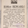 Lot 166 - Antique $100 Reward Broadside For Missing Seventeen-Year-Old Desferd Cook, Buffalo, New York, Stamped By Chief Of Police And Captain Of Detectives, 1920
