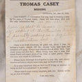 Lot 168 - Antique Broadside "Information Wanted" Poster For Missing Man Thomas Casey, Chillicothe, Missouri, Signed By Chief Of Police Maurice Dorney, Stamped By Office Of The Chief Of Police, San Francisco, 1910