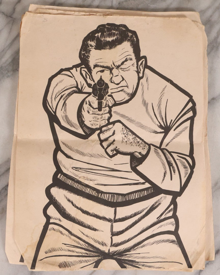 Lot 171 - Grouping Of Six Vintage Practice Shooting Targets With Printed Illustration Of Gangster Aiming Revolver, Circa 1950s