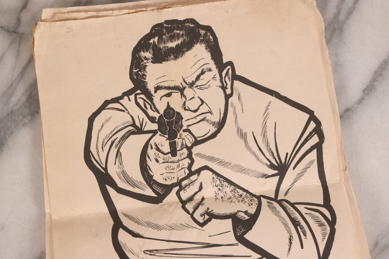 Lot 171 - Grouping Of Six Vintage Practice Shooting Targets With Printed Illustration Of Gangster Aiming Revolver, Circa 1950s