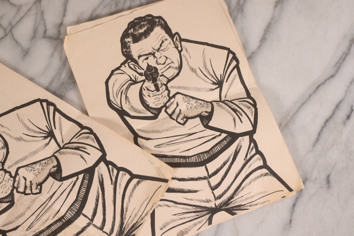 Lot 171 - Grouping Of Six Vintage Practice Shooting Targets With Printed Illustration Of Gangster Aiming Revolver, Circa 1950s