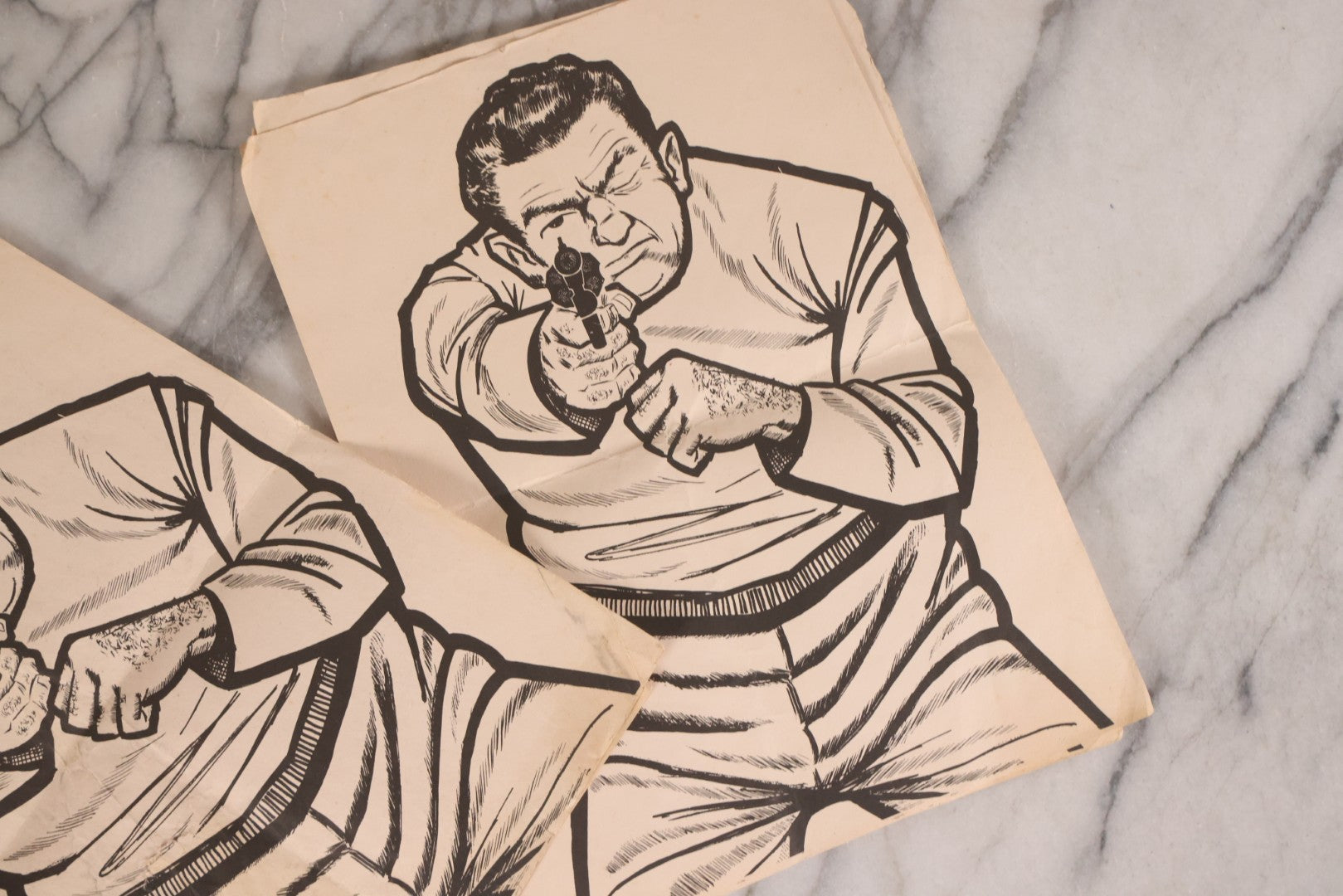 Lot 171 - Grouping Of Six Vintage Practice Shooting Targets With Printed Illustration Of Gangster Aiming Revolver, Circa 1950s
