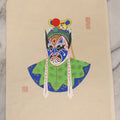Lot 175 - Vintage Chinese Peking Opera Character Painting with Blue and White Mask and Yellow Animal Headdress
