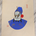 Lot 176 - Vintage Chinese Peking Opera Character Painting with Pale Blue Mask and White Crest Crown