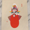 Lot 178 - Vintage Chinese Peking Opera Character Painting with Red and Black Mask, White Crest Crown, and Red Bib Armor