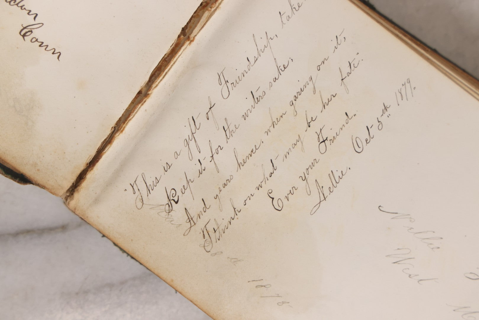 Lot 179 - Antique Autograph Book Belonging To “Stella,” Filled With Inscriptions And Signatures, Dated 1875–1881, Note Poor Condition
