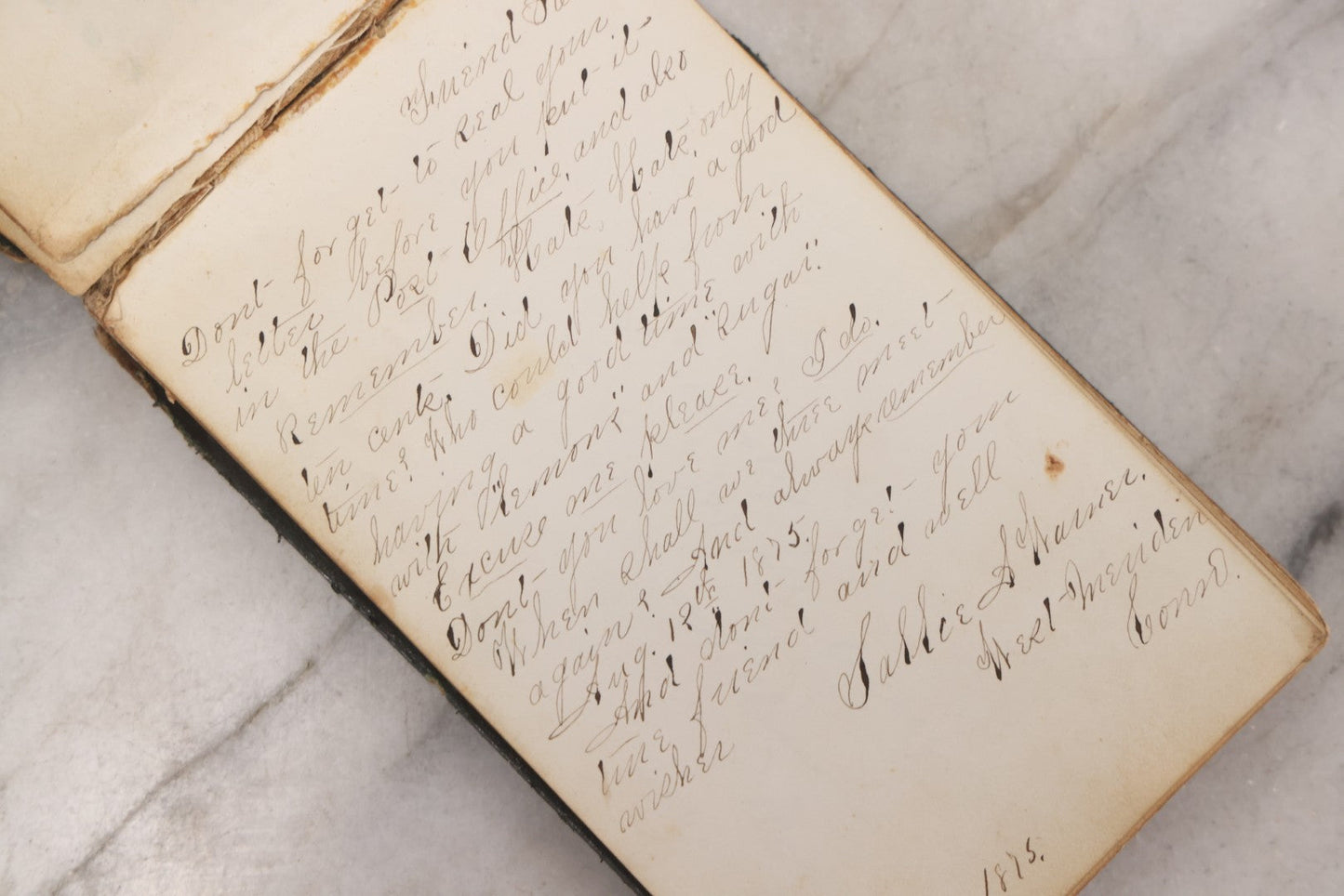 Lot 179 - Antique Autograph Book Belonging To “Stella,” Filled With Inscriptions And Signatures, Dated 1875–1881, Note Poor Condition