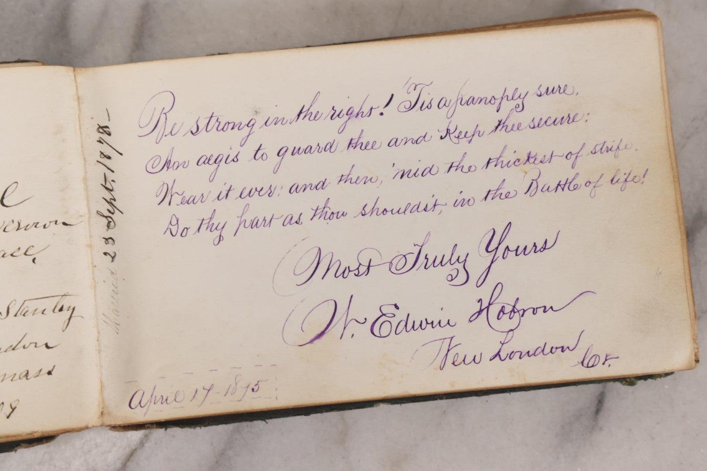 Lot 179 - Antique Autograph Book Belonging To “Stella,” Filled With Inscriptions And Signatures, Dated 1875–1881, Note Poor Condition